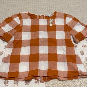 Madewell Orange and White Checkered Blouse